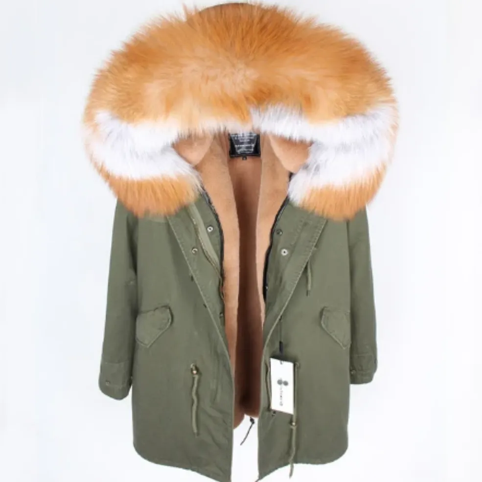 Women's Winter Casual Long Warm Slim Thick Parka With Fox Fur