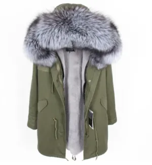 Women's Winter Casual Long Warm Slim Thick Parka With Fox Fur