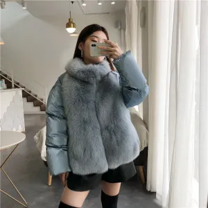 Women's Winter Casual Loose Short Parka With Fox Fur