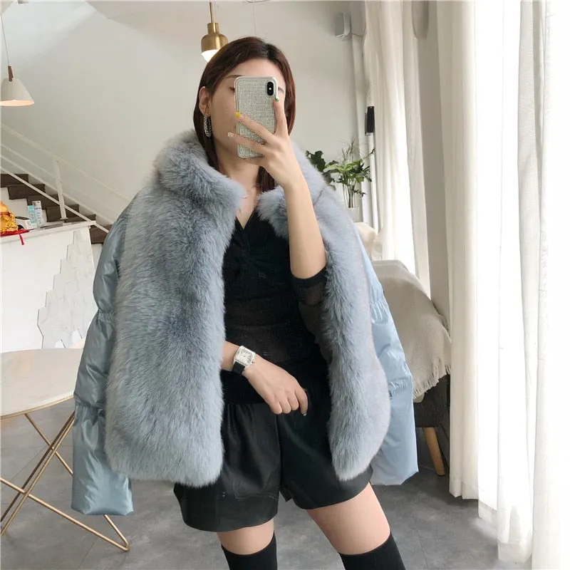 Women's Winter Casual Loose Short Parka With Fox Fur