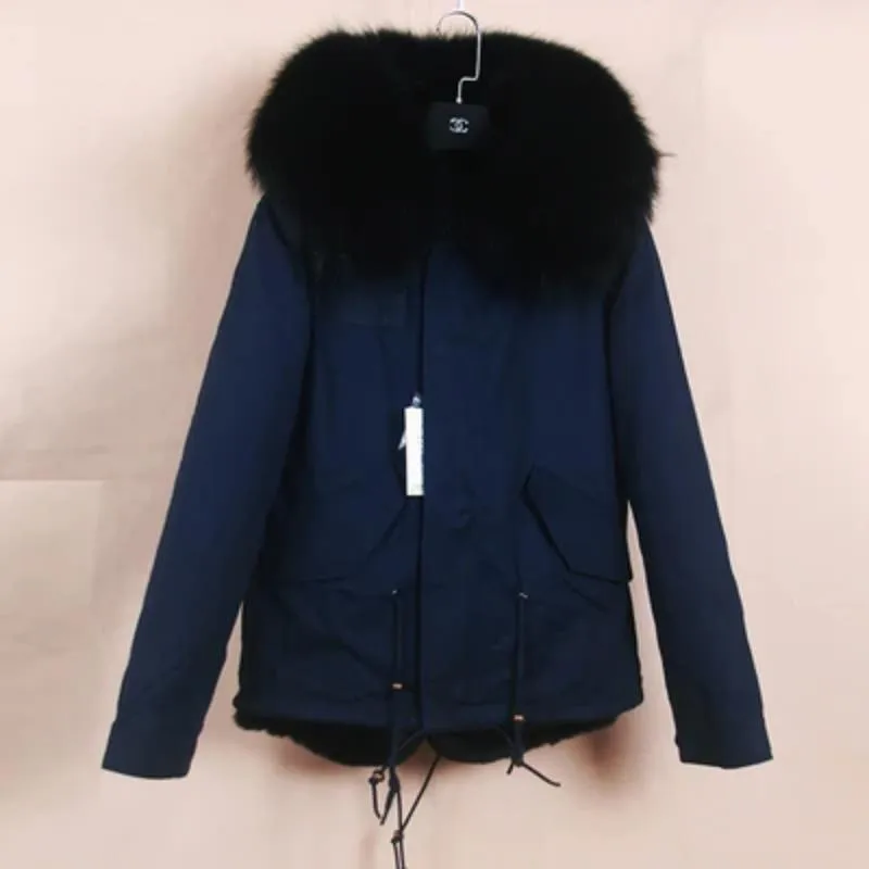 Women's Winter Casual Polyester Hooded Short Parka With Raccoon Fur