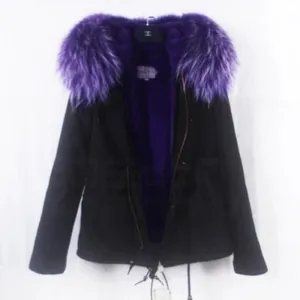 Women's Winter Casual Polyester Hooded Short Parka With Raccoon Fur