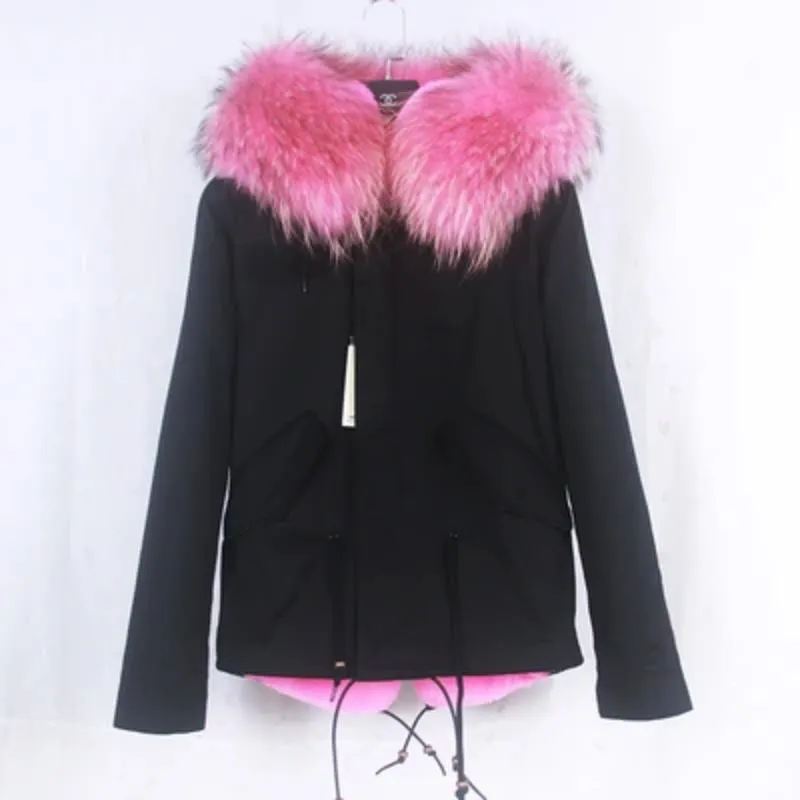 Women's Winter Casual Polyester Hooded Short Parka With Raccoon Fur