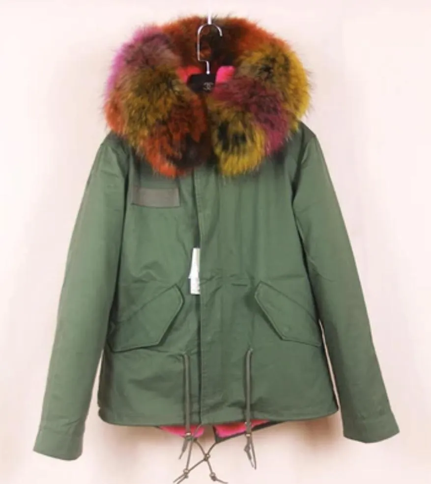 Women's Winter Casual Polyester Hooded Short Parka With Raccoon Fur
