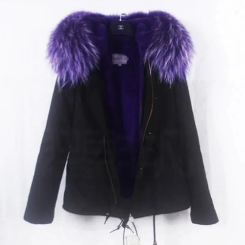 Women's Winter Casual Polyester Hooded Short Parka With Raccoon Fur