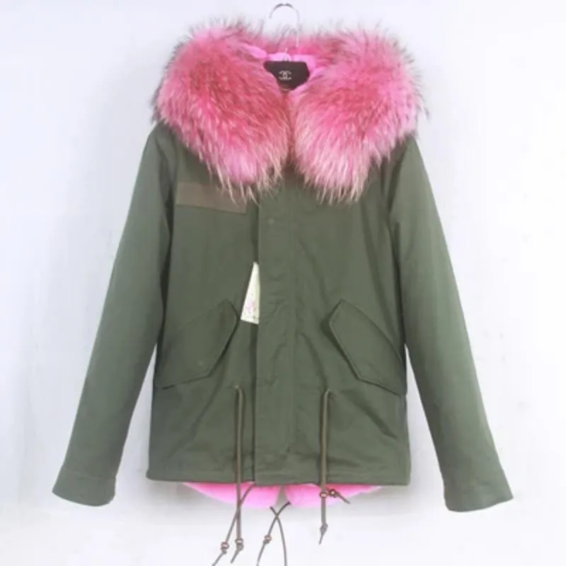 Women's Winter Casual Polyester Hooded Short Parka With Raccoon Fur
