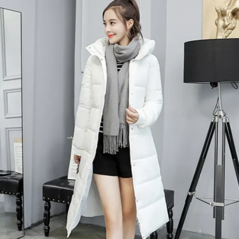 Women's Winter Casual Shiny Hooded Padded Long Parka
