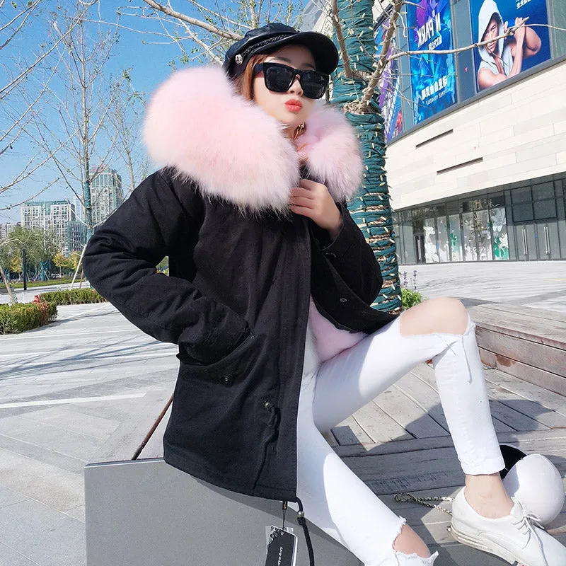 Women's Winter Casual Short Slim Parka With Raccoon Fur