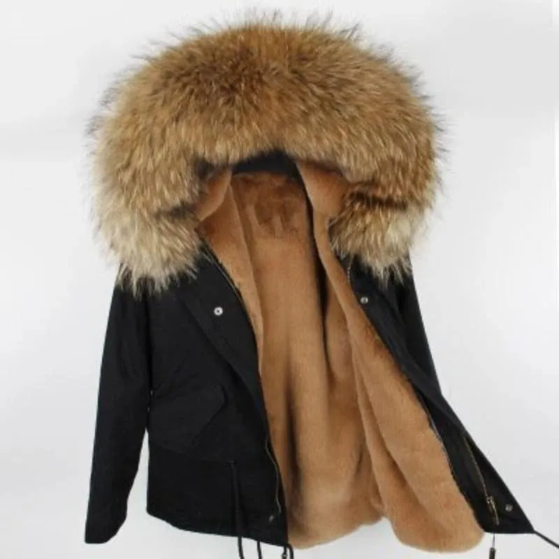 Women's Winter Casual Short Slim Parka With Raccoon Fur