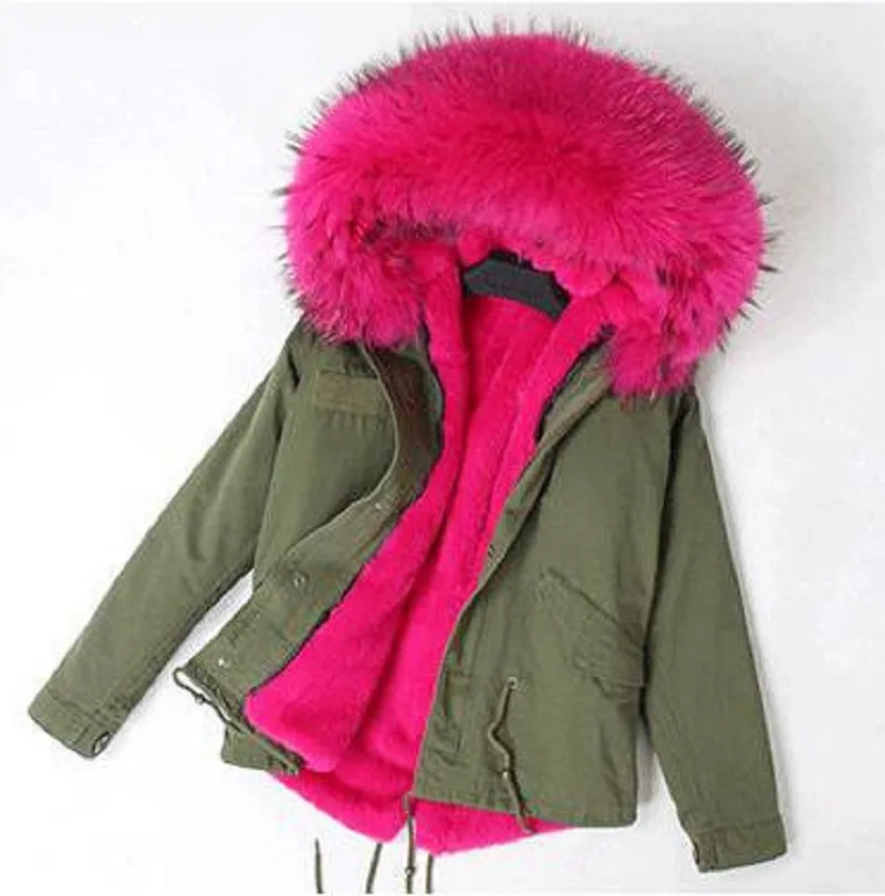Women's Winter Casual Short Slim Parka With Raccoon Fur
