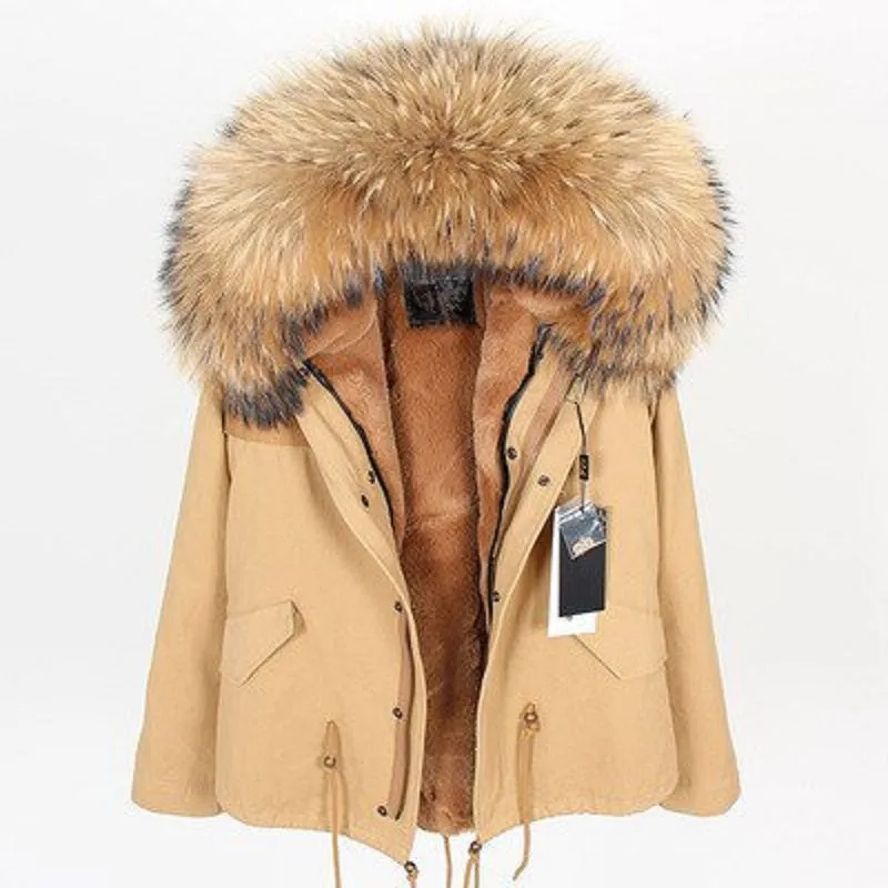 Women's Winter Casual Short Slim Parka With Raccoon Fur