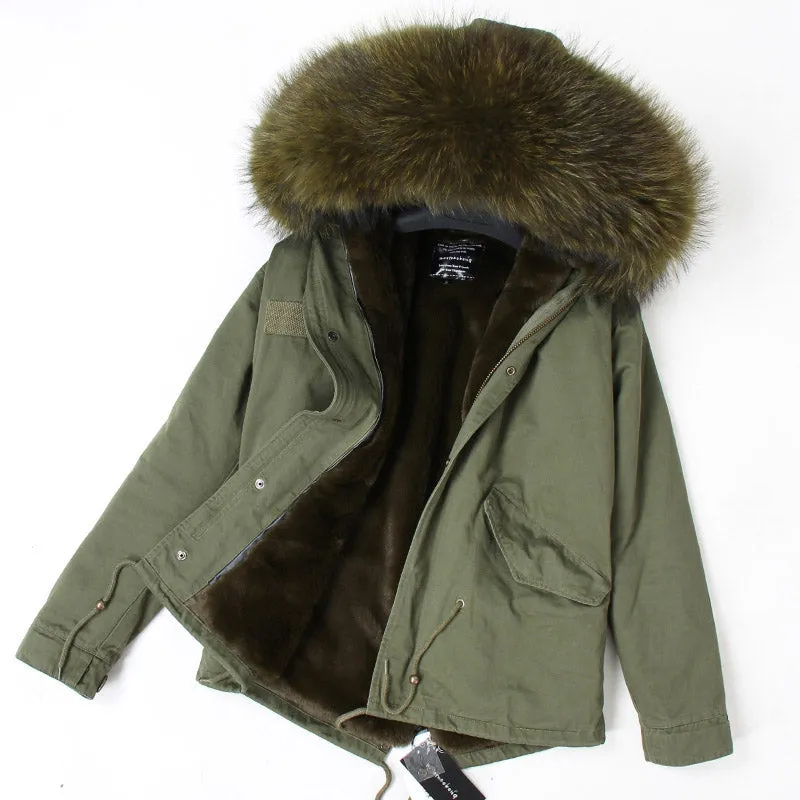 Women's Winter Casual Short Slim Parka With Raccoon Fur