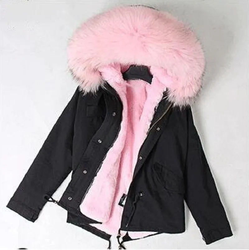 Women's Winter Casual Short Slim Parka With Raccoon Fur