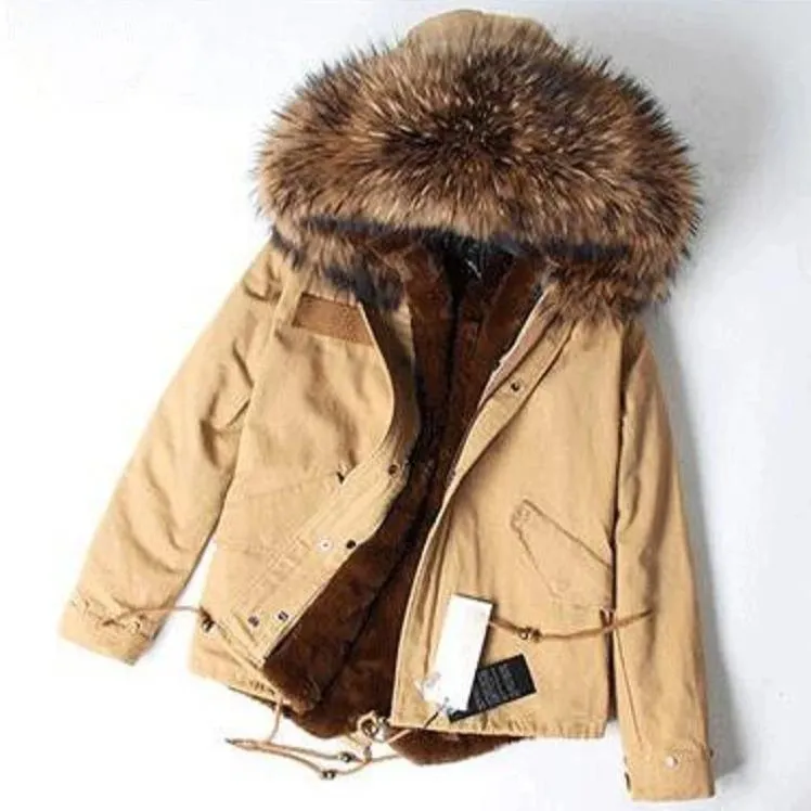 Women's Winter Casual Short Slim Parka With Raccoon Fur