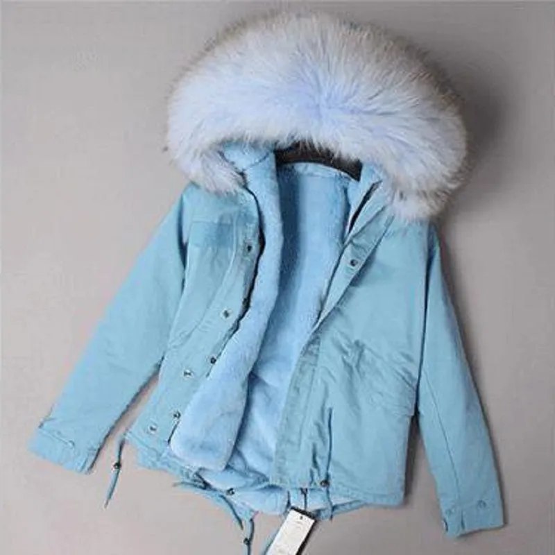 Women's Winter Casual Short Slim Parka With Raccoon Fur