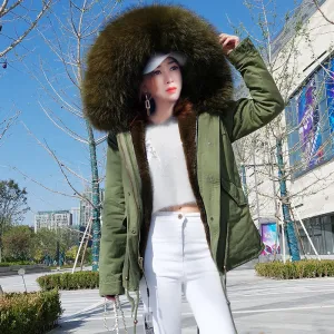 Women's Winter Casual Short Slim Parka With Raccoon Fur