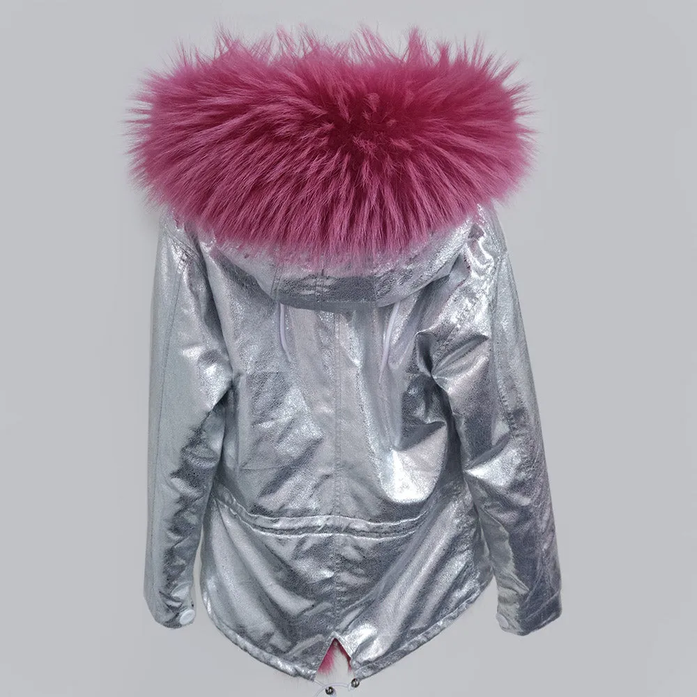 Women's Winter Casual Short Thick Warm Parka With Raccoon Fur