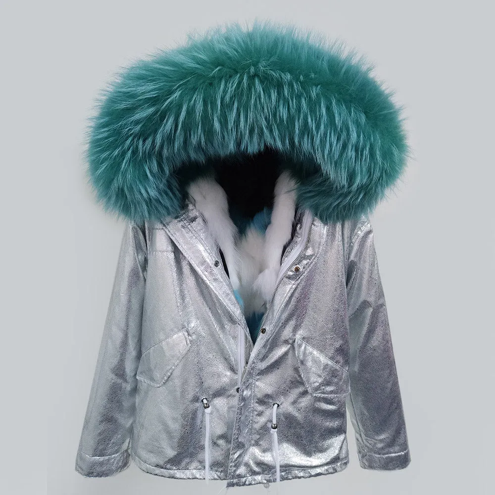 Women's Winter Casual Short Thick Warm Parka With Raccoon Fur