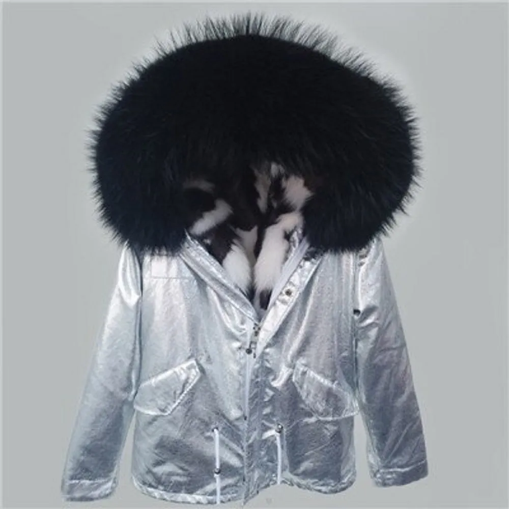 Women's Winter Casual Short Thick Warm Parka With Raccoon Fur