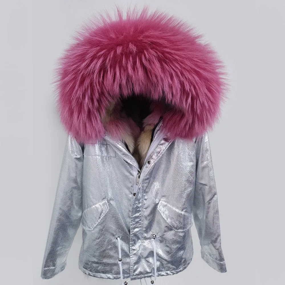 Women's Winter Casual Short Thick Warm Parka With Raccoon Fur