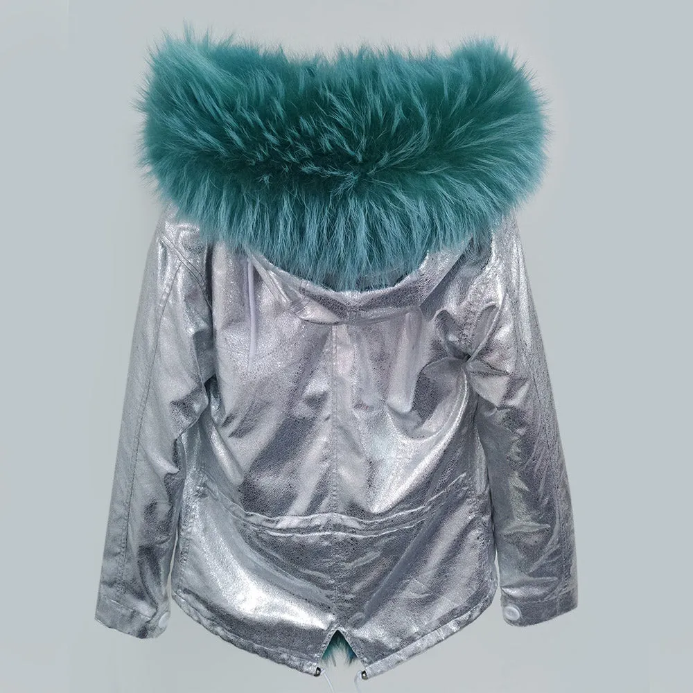 Women's Winter Casual Short Thick Warm Parka With Raccoon Fur