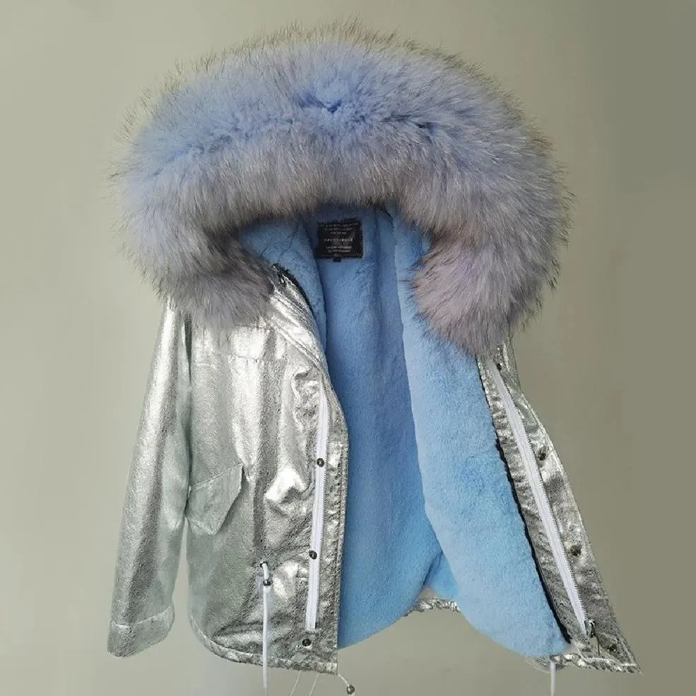 Women's Winter Casual Short Warm Parka With Raccoon Fur