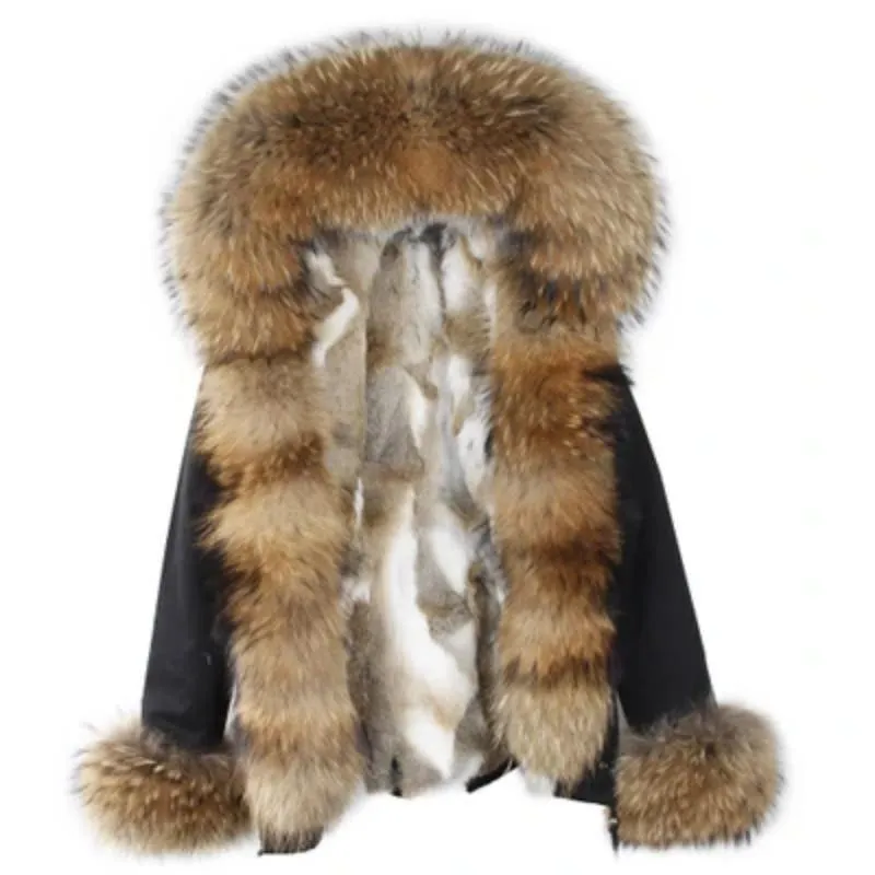 Women's Winter Casual Slim Thick Short Parka With Fox Fur