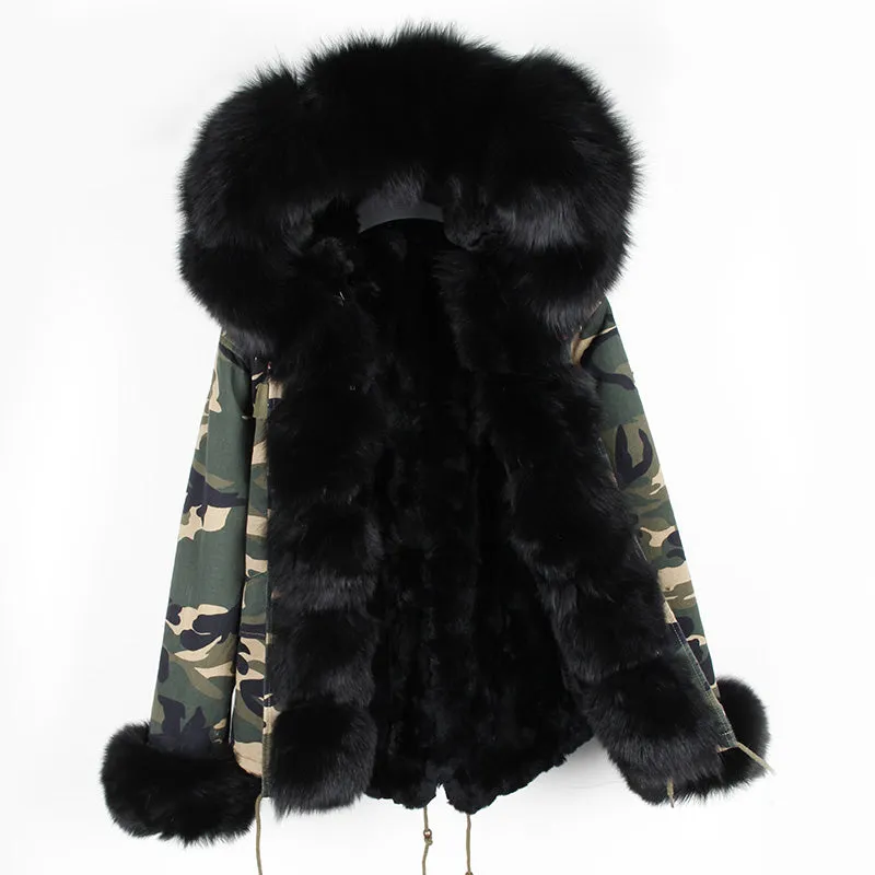 Women's Winter Casual Slim Thick Short Parka With Fox Fur