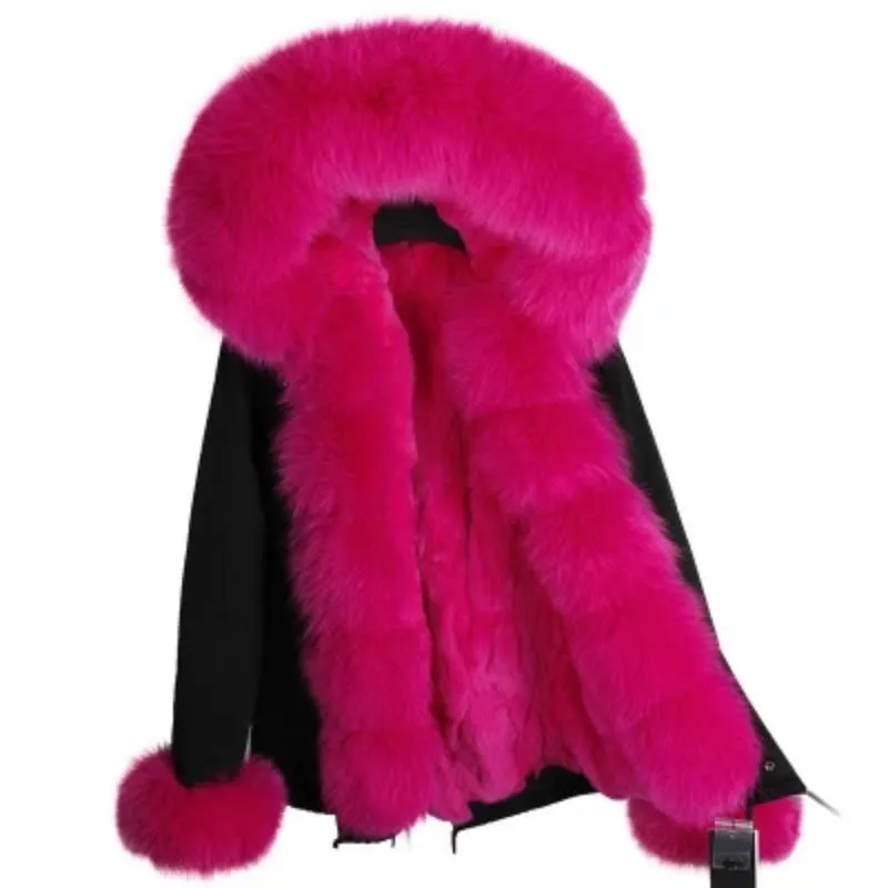 Women's Winter Casual Slim Thick Short Parka With Fox Fur