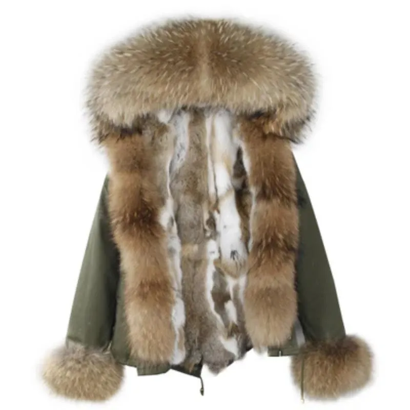 Women's Winter Casual Slim Thick Short Parka With Fox Fur