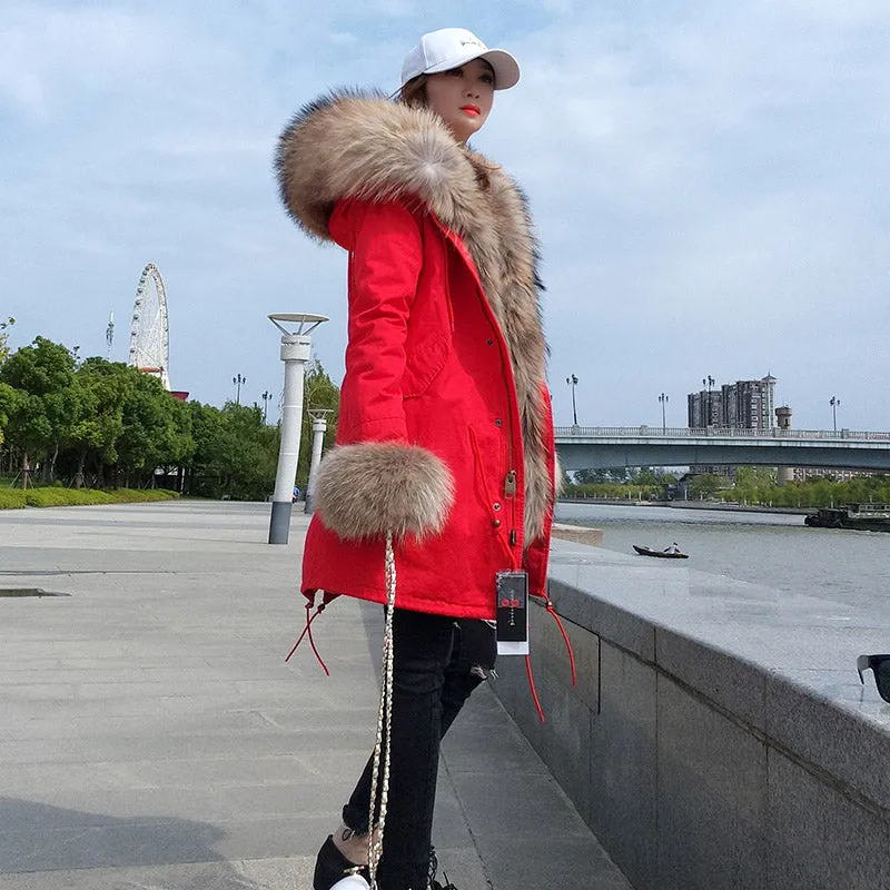 Women's Winter Casual Thick Hooded Parka With Raccoon Fur