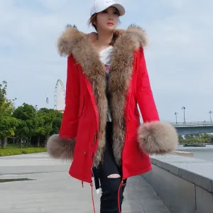Women's Winter Casual Thick Hooded Parka With Raccoon Fur
