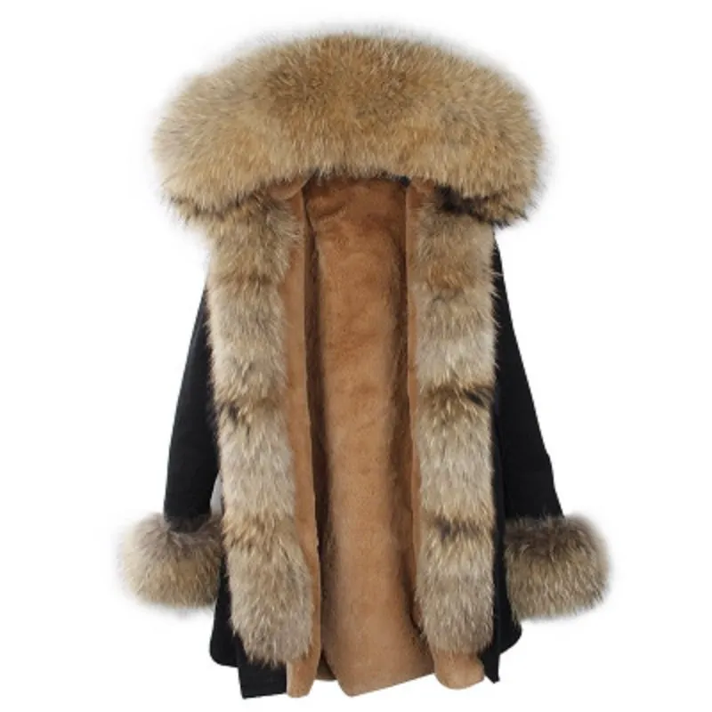 Women's Winter Casual Thick Hooded Parka With Raccoon Fur