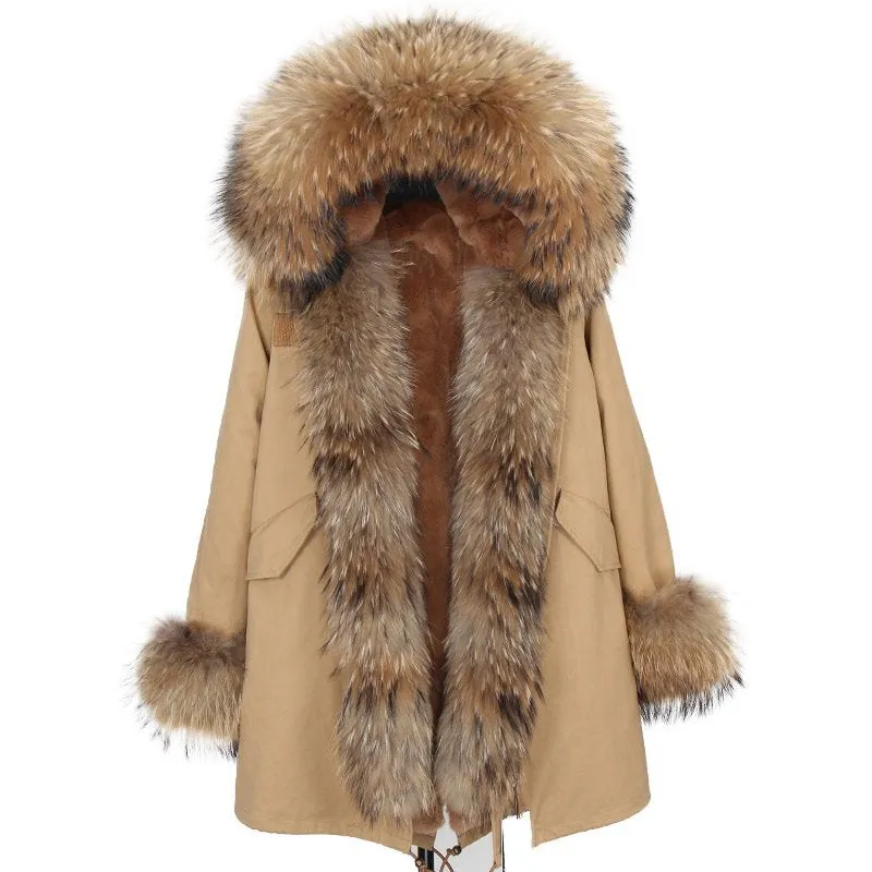 Women's Winter Casual Thick Hooded Parka With Raccoon Fur