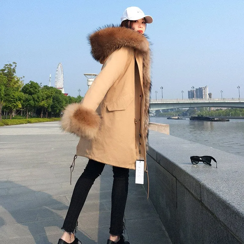 Women's Winter Casual Thick Hooded Parka With Raccoon Fur