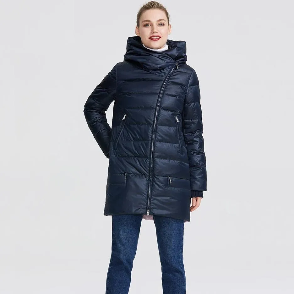 Women's Winter Warm Polyester Parka With Zippers
