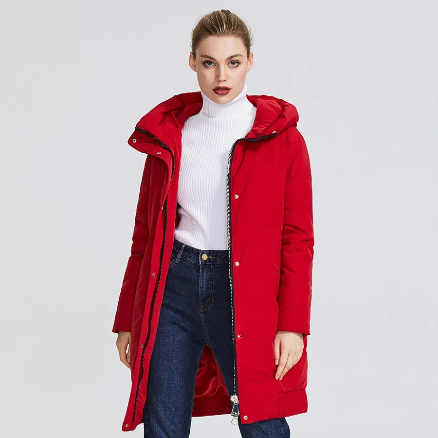 Women's Winter Windproof Polyester Hooded Parka